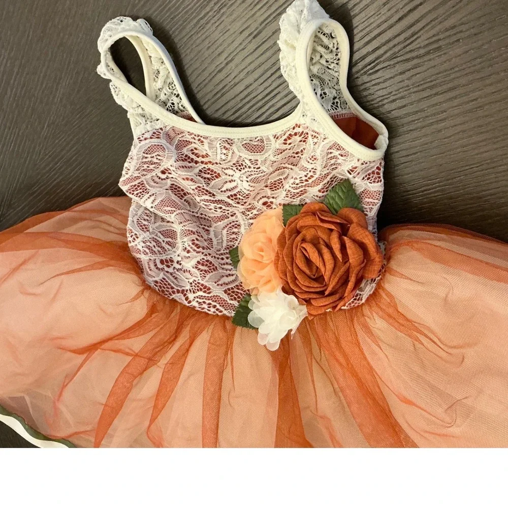 Revolution Dancewear Girls SC Penny Rust Orange Lace Tutu Dance Costume RC26866